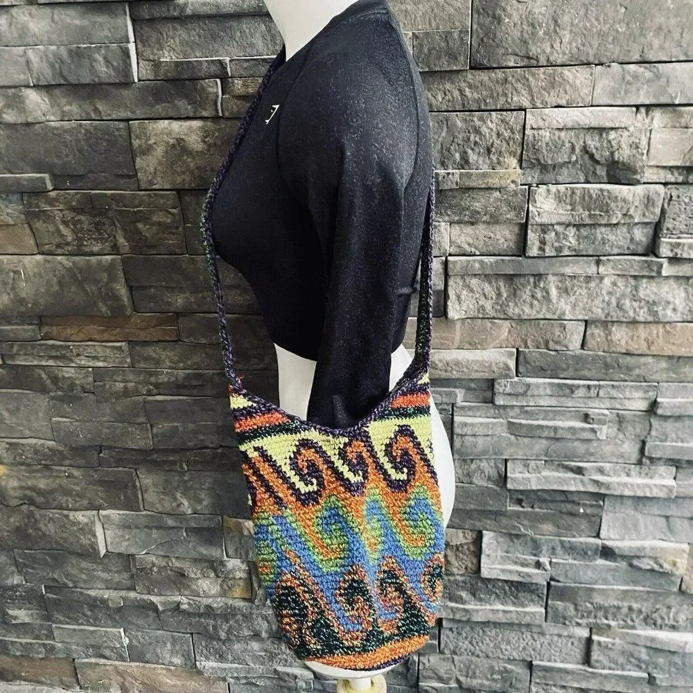 Woven Handmade Circle Bottom Colorful Crossbody‎ Bucket Purse Guatemalan Fun